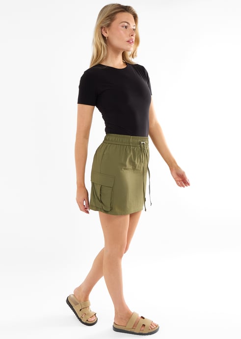 Khaki Drawstring Parachute Mini Cargo Skirt - Image 3