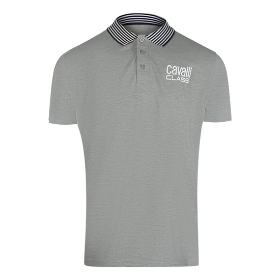 Cavalli Class Gestreepte Kraag Grijs Poloshirt - Image 1