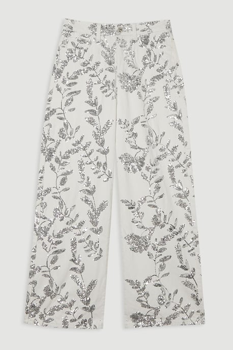 Denim All Over Floral Sequin Wide Leg Trousers - Image 4