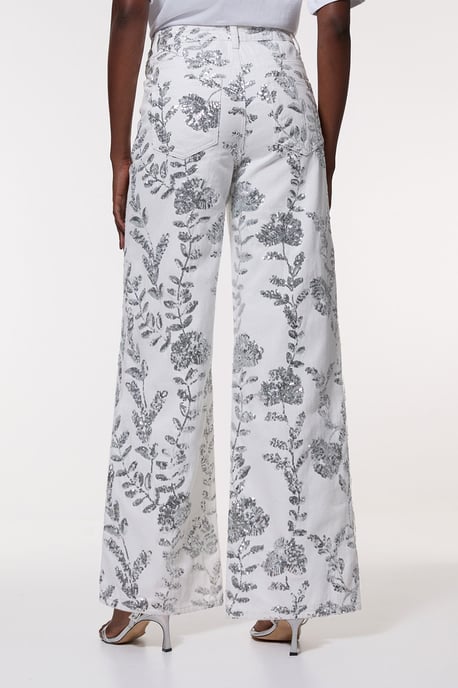 Denim All Over Floral Sequin Wide Leg Trousers - Image 5