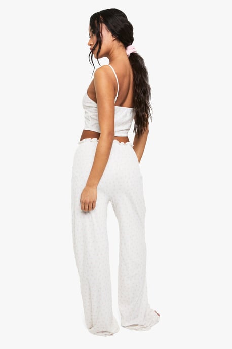 Mix & Match Floral Print Soft Rib Wide Leg Pyjama Trouser - Image 2