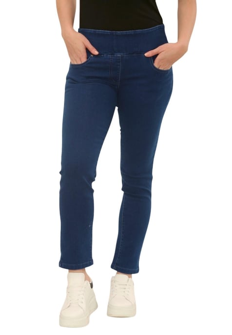 Womens Elasticated Waist Tummy Control Jeans in New Blue - Image 1
