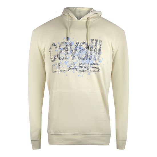 Cavalli Class Cracked Sprayed Logo Beige Hoodie - Image 1