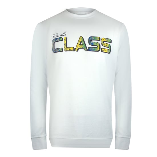 Cavalli Class Vibrant Floral Logo Off White Sweatshirt - Image 1