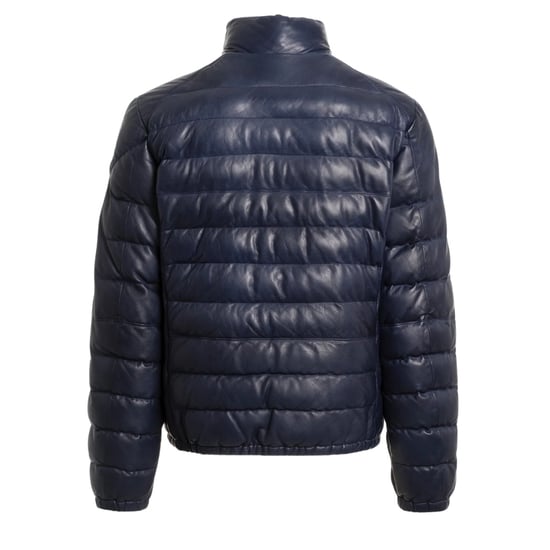 Parajumpers Ernie Peacock Navy Blue Padded Leather Jacket - Image 2