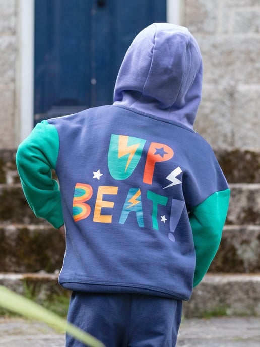 Frugi Boys Bowen Colour Block Hoodie - Purple - Image 4