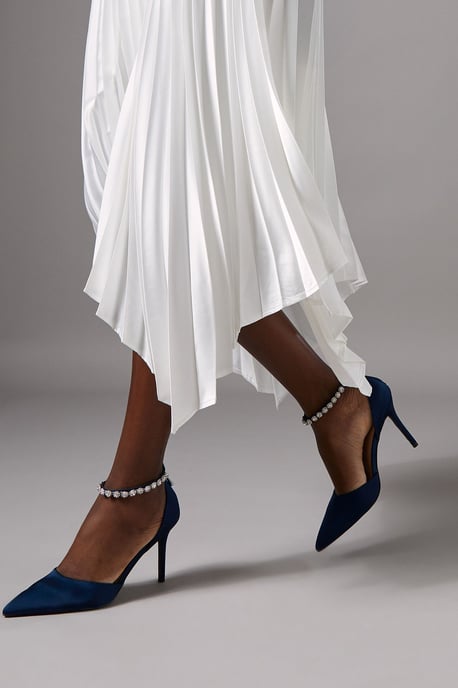 Wide Fit Tatiana Satin Jewelled Anklet High Stiletto Court Shoes - Image 2