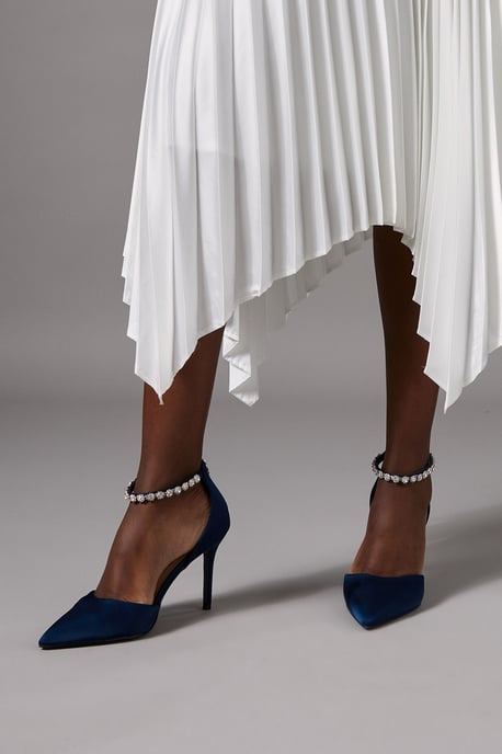 Wide Fit Tatiana Satin Jewelled Anklet High Stiletto Court Shoes - Image 3