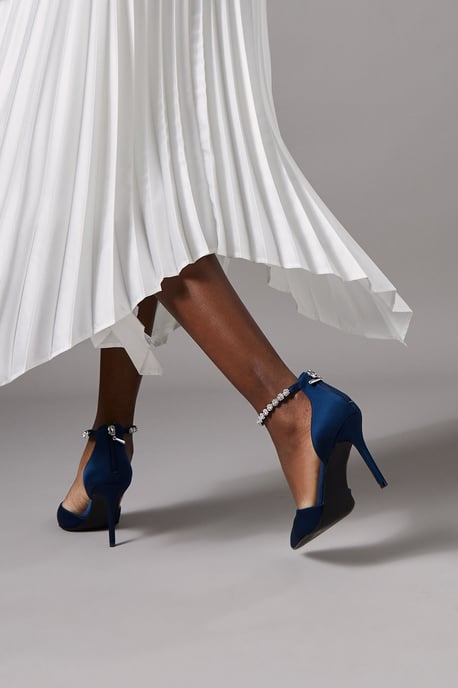 Wide Fit Tatiana Satin Jewelled Anklet High Stiletto Court Shoes - Image 4