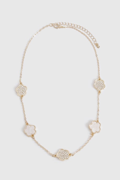 Enamel Embellished Flower Detail Necklace - Image 3