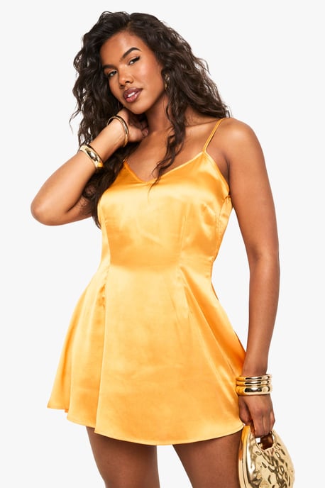 Satin Strappy Skater Mini Dress - Image 1