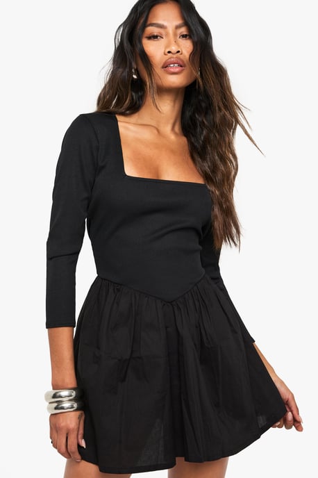 Jersey Rib Cotton Mix Long Sleeve Mini Dress - Image 1