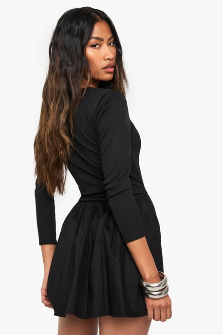 Jersey Rib Cotton Mix Long Sleeve Mini Dress - Image 2