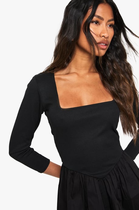 Jersey Rib Cotton Mix Long Sleeve Mini Dress - Image 4