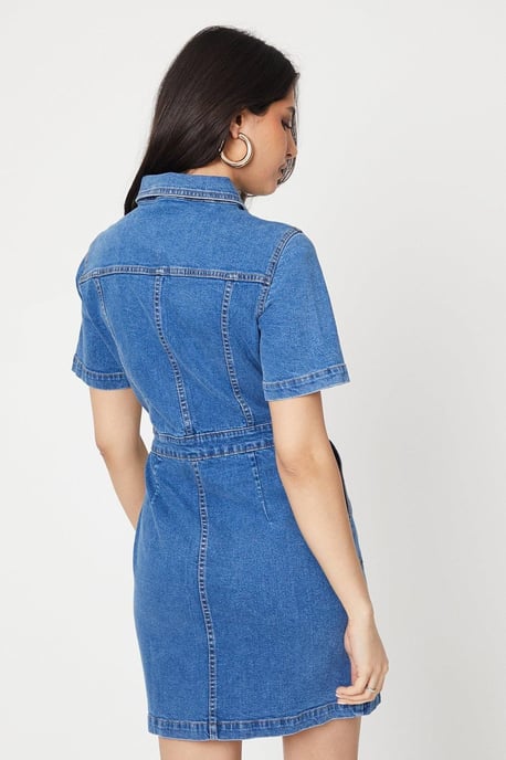 Denim Short Sleeve Mini Dress - Image 3