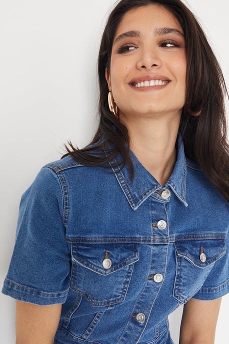 Denim Short Sleeve Mini Dress - Image 5