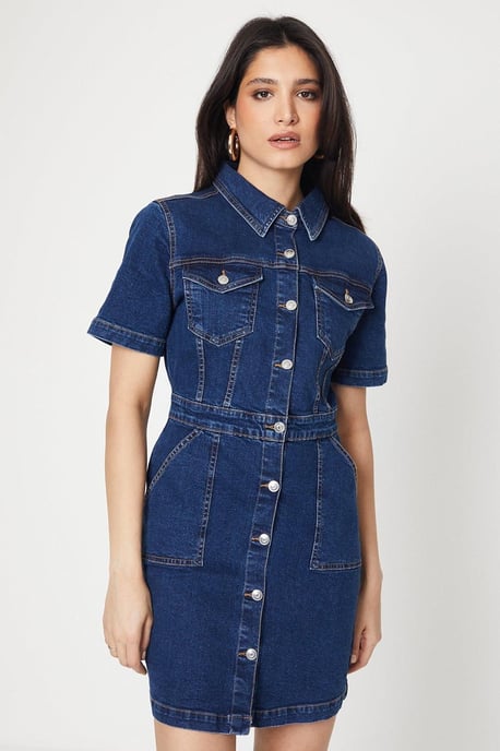 Denim Short Sleeve Mini Dress - Image 1