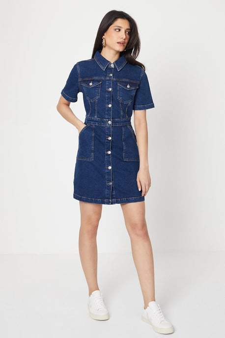 Denim Short Sleeve Mini Dress - Image 2