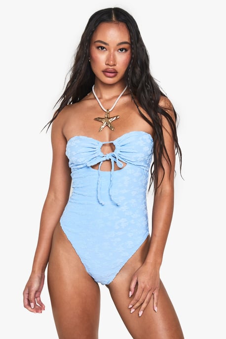 Floral Embossed Bandeau Swimsuit - Image 1