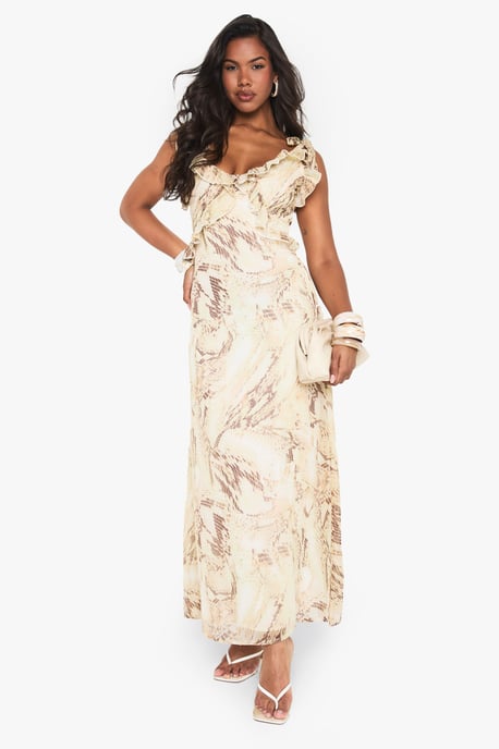 Snake Chiffon Ruffle Maxi Dress - Image 1