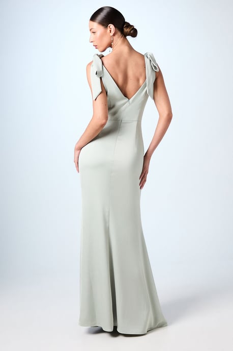 Coast Honoured Satin Back Crepe V Neck Tie Shoulder Maxi Bridesmaid Dress - Image 3