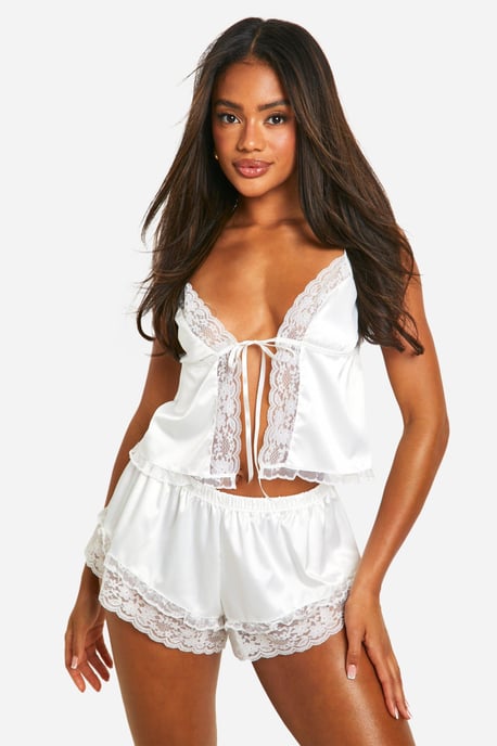Premium Bridal Lace Trim Cami And Short Set - Image 1