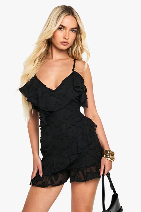 Floral Burnout Ruffle Playsuit - Image 1