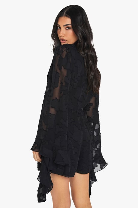 Burnout Floral Wide Sleeve Playsuit - Image 2