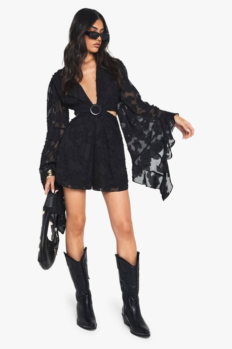 Burnout Floral Wide Sleeve Playsuit - Image 3