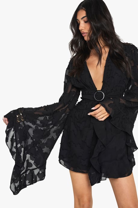 Burnout Floral Wide Sleeve Playsuit - Image 4