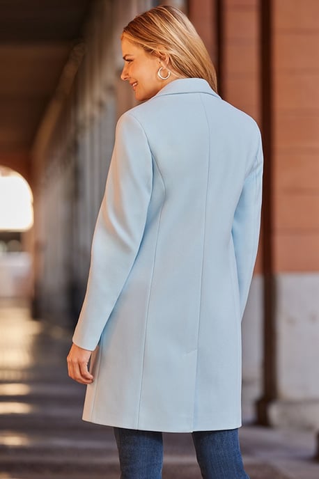 Pastel Blue Tailored Coat With Luxe Silver Buttons - Image 4