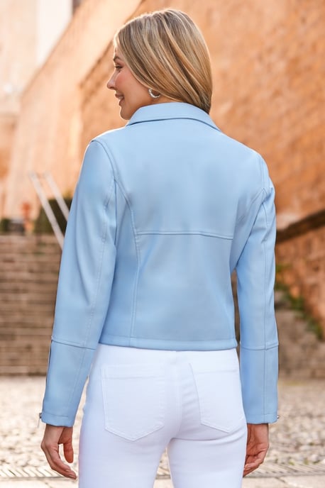 Soft Blue Premium Faux Leather Biker Jacket - Image 3