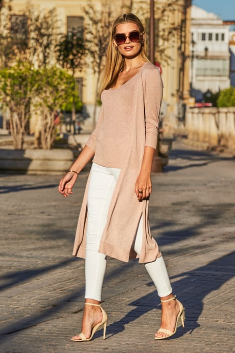 Rose Gold Metallic Super Sparkly Longline Cardigan - Image 1