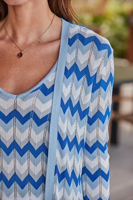 Blue Metallic Chevron Print Longline Cardigan - Image 3