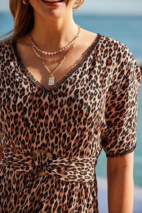 Leopard Print Lace Trim Buckle Detail Kaftan - Image 3