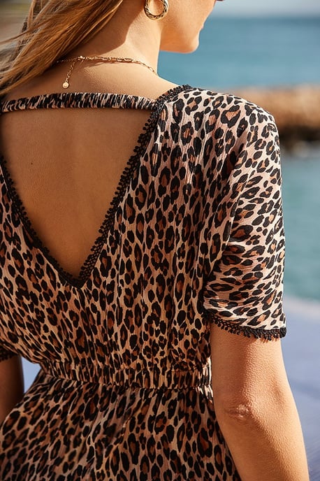 Leopard Print Lace Trim Buckle Detail Kaftan - Image 5