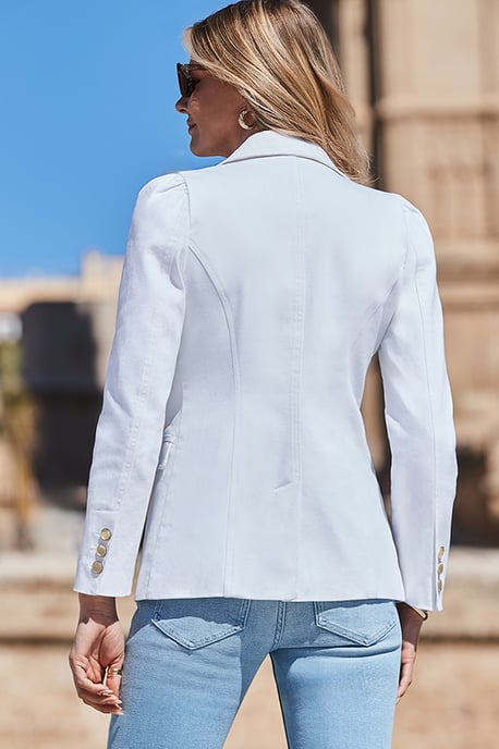 Petite White Denim Ruched Shoulder Blazer - Image 4