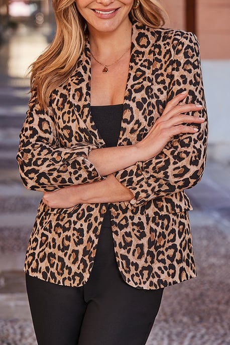 Leopard Print Linen Blend Blazer - Image 3