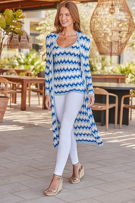 Blue Metallic Chevron Print Knitted Vest Top - Image 3