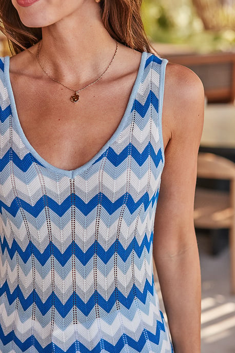Blue Metallic Chevron Print Knitted Vest Top - Image 5