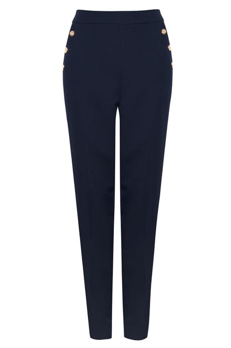 Navy Blue Side Button Tapered Leg Trousers - Image 5