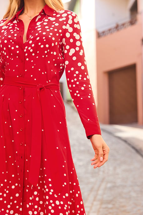 Red & White Geometric Print Shirt Dress - Image 4