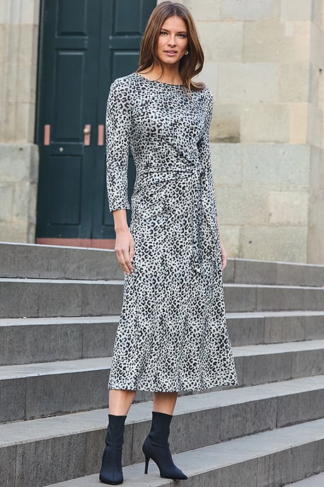 Grey Animal Print Tie Side Midi Dress - Image 2