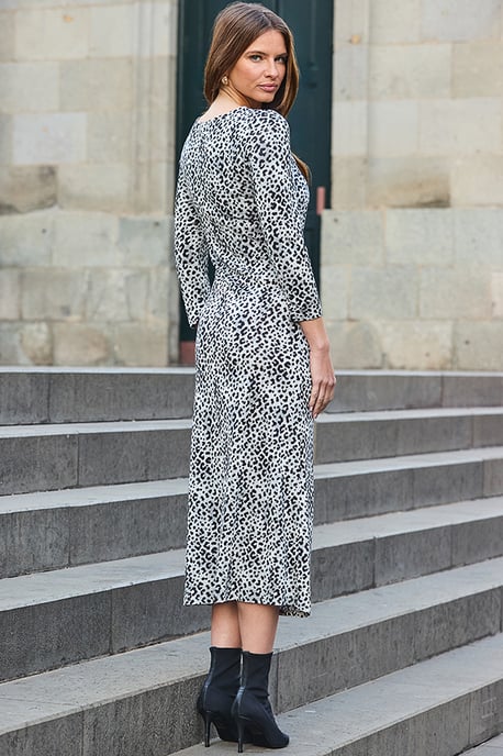 Grey Animal Print Tie Side Midi Dress - Image 3