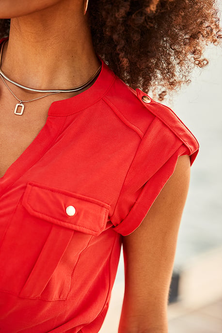 Red Stretch Waist Utility Jumpsuit - Image 4