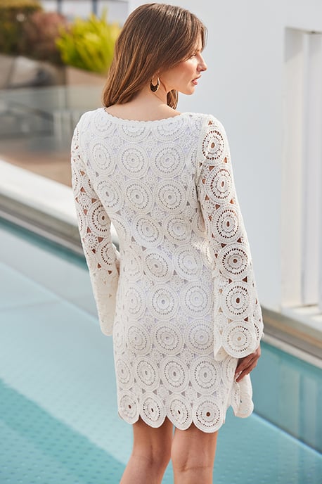 Cream Crochet Tie Detail Dress - Image 4