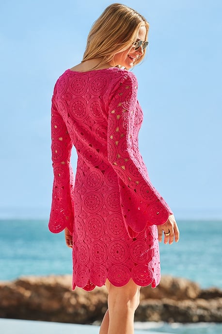 Hot Pink Crochet Tie Detail Dress - Image 5