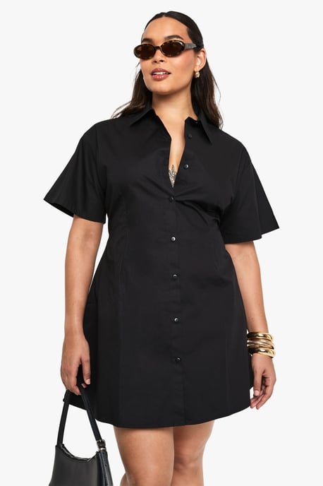 Plus Poplin Cinched Shirt Dress - Image 1