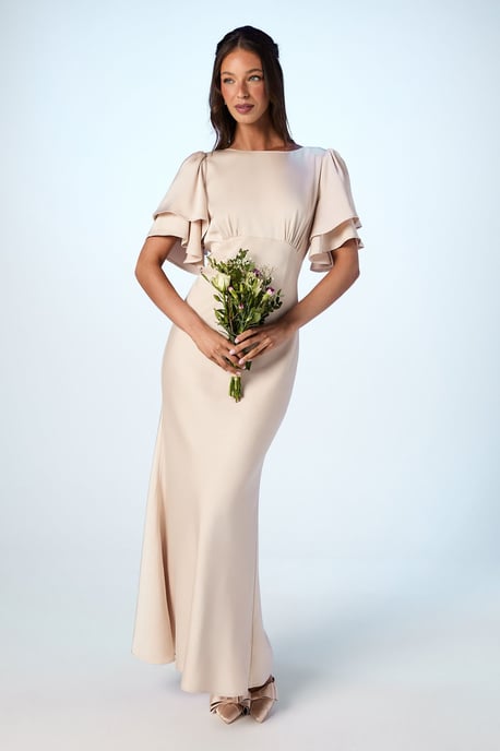Coast Honoured Satin Back Crepe High Neck Short Sleeve Maxi Bridesmaid Dress - Image 1