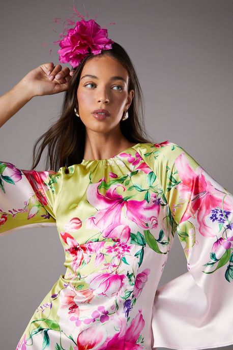 Long Sleeve Satin Printed Maxi Dress - Image 4